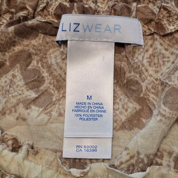 LizWear Earthy Boho Womens Top Size Medium Brown Leopard Paisley Geometric Print - Picture 3 of 10